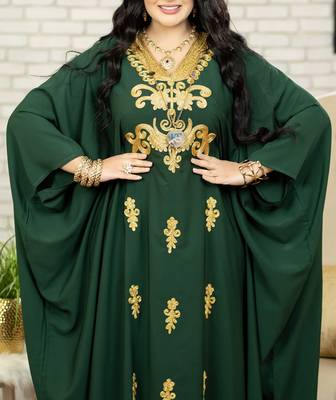 Sale Green Georgette Kaftan Handcrafted Aari Embroidered Work Stitched Party Wear Wedding Dresses 4