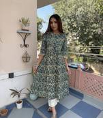 Indigo cotton block printed kurta set