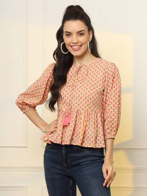  cotton yellow and pink floral tie up top 1