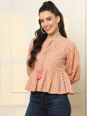  cotton yellow and pink floral tie up top 2