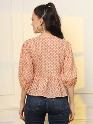  cotton yellow and pink floral tie up top 3