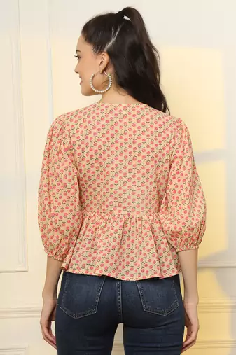  cotton yellow and pink floral tie up top