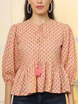  cotton yellow and pink floral tie up top 4