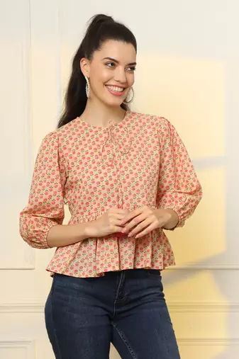 cotton yellow and pink floral tie up top