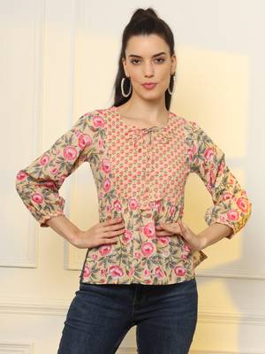  cotton yellow floral tie up top 1