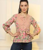  cotton yellow floral tie up top