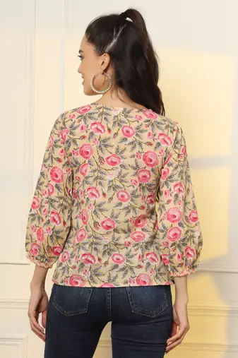  cotton yellow floral tie up top