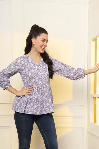  cotton purple peplum style top
