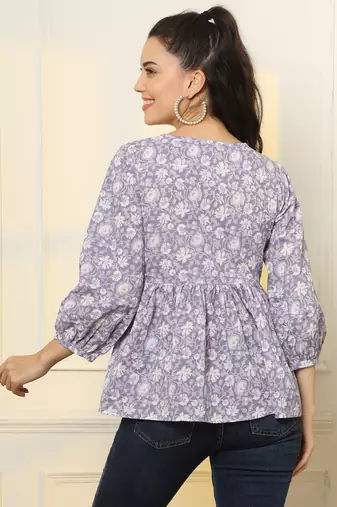  cotton purple peplum style top