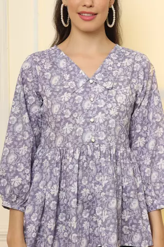  cotton purple peplum style top