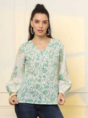  white and green printed cotton top 1