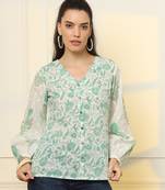  white and green printed cotton top