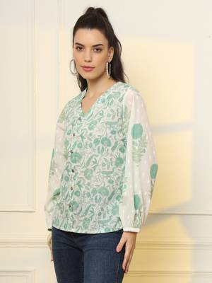  white and green printed cotton top 2