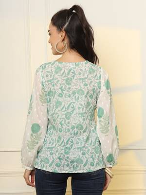  white and green printed cotton top 3