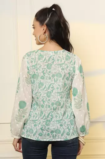  white and green printed cotton top