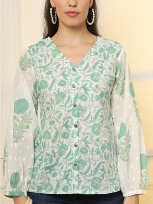  white and green printed cotton top 4