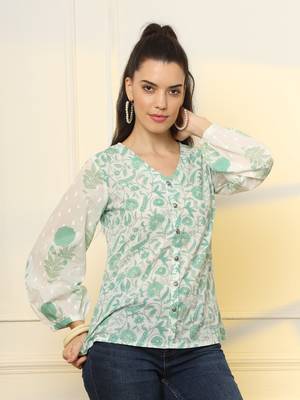  white and green printed cotton top 5