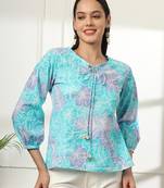  sky blue printed cotton peplum top