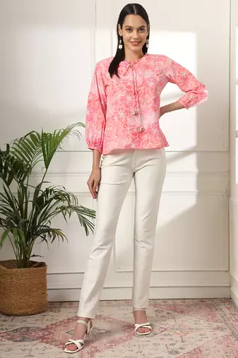  pink printed cotton peplum top