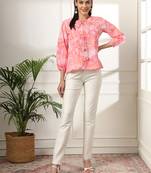  pink printed cotton peplum top