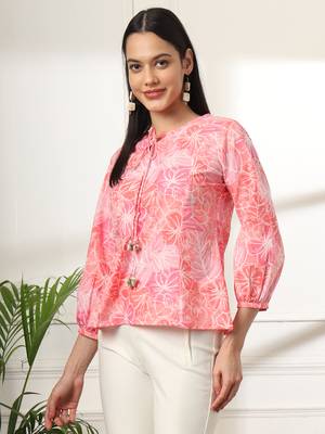  pink printed cotton peplum top 2