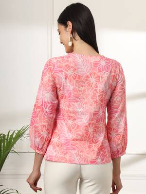  pink printed cotton peplum top 3