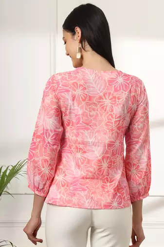  pink printed cotton peplum top