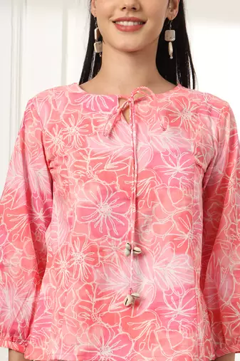  pink printed cotton peplum top