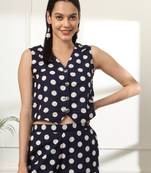  blue cotton polka dot waistcoat top
