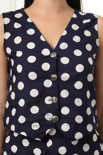  blue cotton polka dot waistcoat top