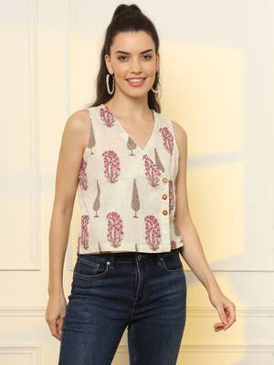  white and pink cotton sleeve less wrap top 1