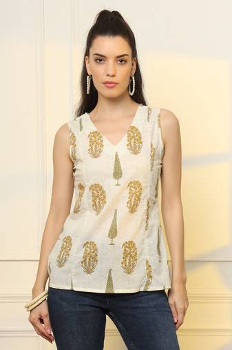  mustard cotton sleeveless boxy top