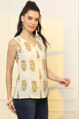  mustard cotton sleeveless boxy top
