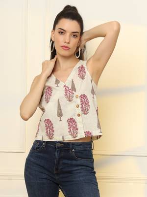  white and pink cotton sleeve less wrap top 5