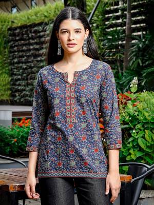  blue cotton ethnic motifs regular top 1