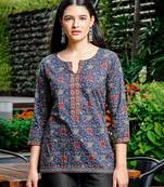  blue cotton ethnic motifs regular top