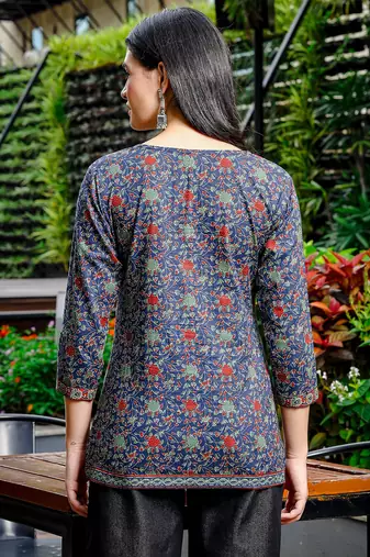  blue cotton ethnic motifs regular top