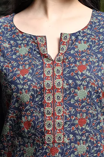  blue cotton ethnic motifs regular top