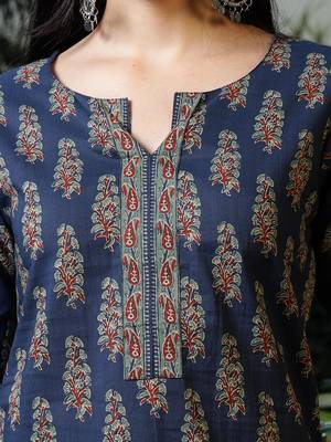  blue cotton floral block print regular top 4