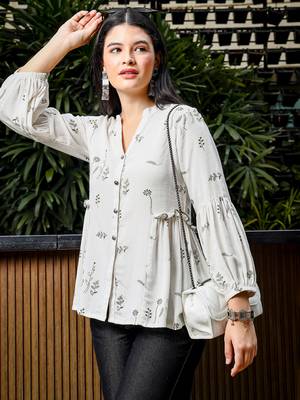  green and white cotton linen flare shirt style top 4