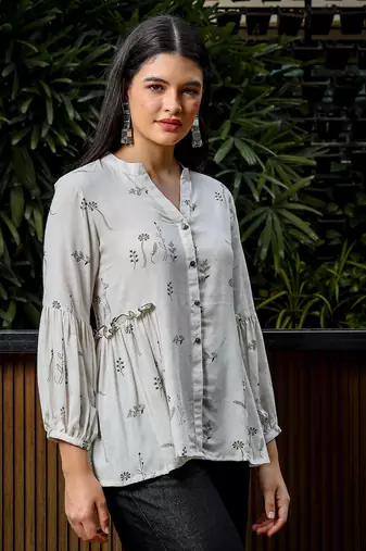  green and white cotton linen flare shirt style top