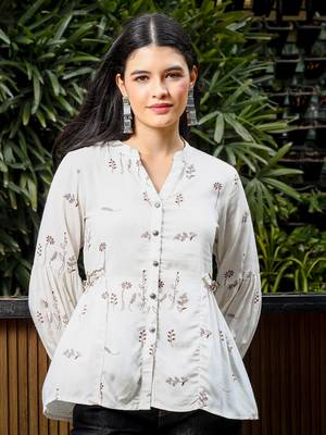  brown and white cotton linen flare shirt style top 1