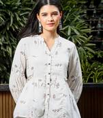  brown and white cotton linen flare shirt style top