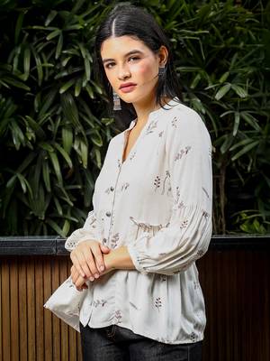  brown and white cotton linen flare shirt style top 2