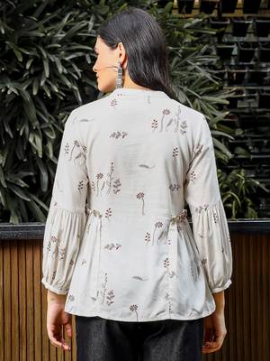  brown and white cotton linen flare shirt style top 3