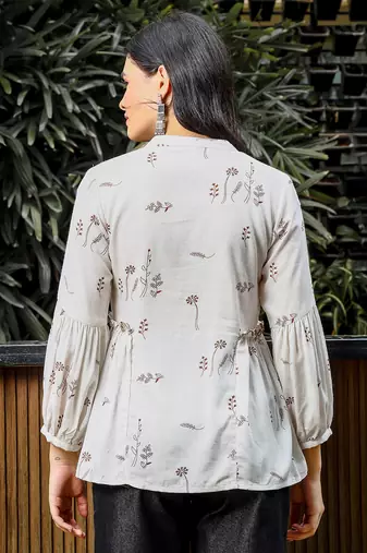  brown and white cotton linen flare shirt style top