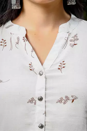  brown and white cotton linen flare shirt style top