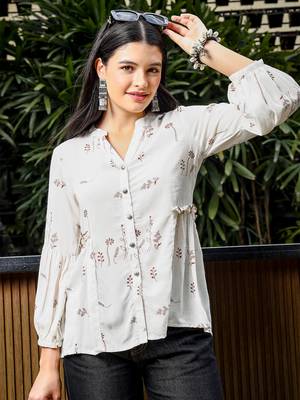  brown and white cotton linen flare shirt style top 5