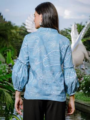  sky blue cotton linen puff sleeveshirt style top 3