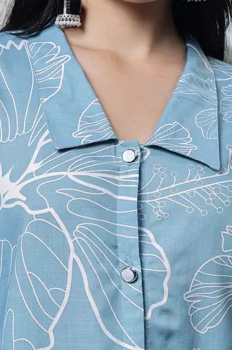  sky blue cotton linen puff sleeveshirt style top